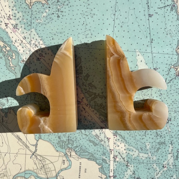 Vintage Onyx Fleur De Lis Bookends - Picture 2 of 10